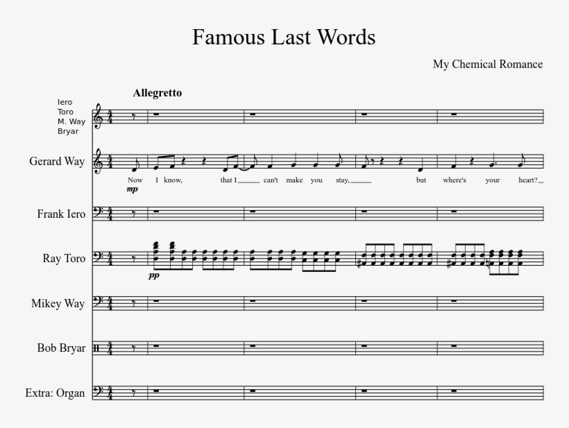 Famous Last Words Sheet Music Composed By My Chemical - Sheet Music, transparent png download