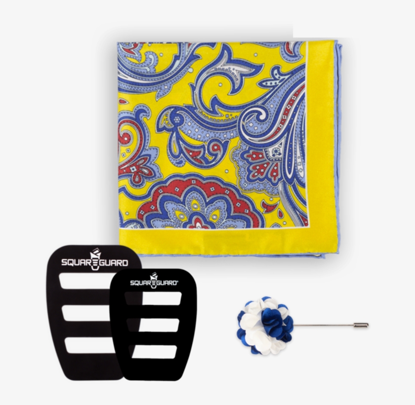 Persian Yellow Square And Two-tone White & Blue Lapel - Lapis Lazuli Collection, transparent png download