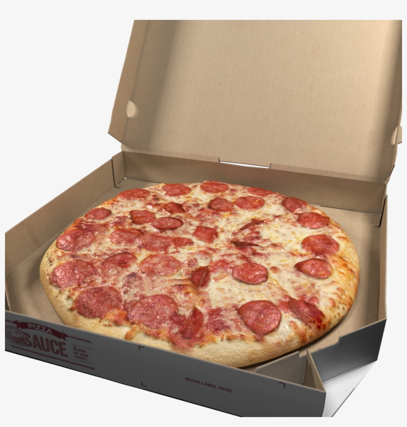 1 Pepperoni Pizza With Box Royaltyfree 3d Model PNG Image