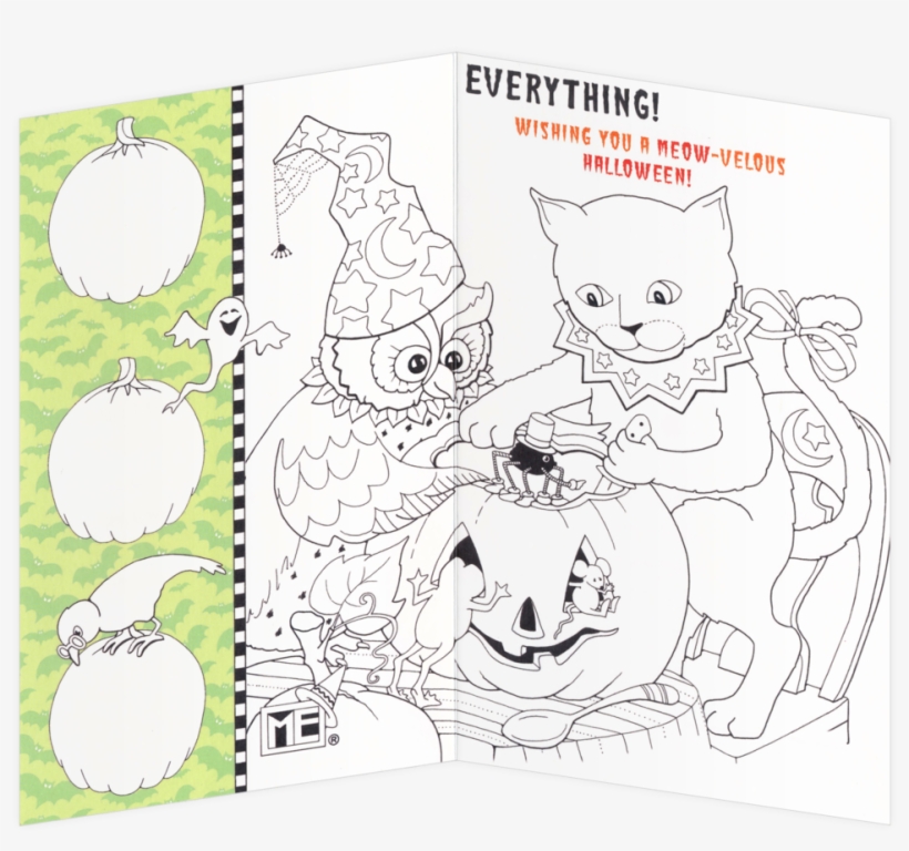 Black Cat Halloween Greeting Card Black Cat Halloween - Line Art, transparent png download