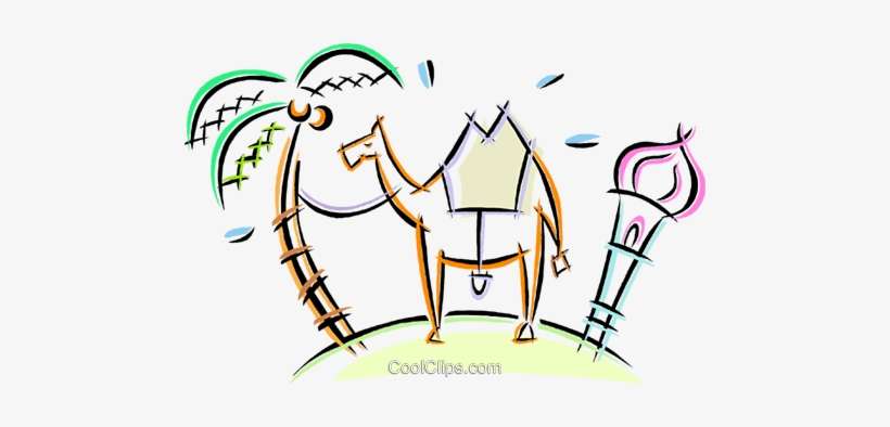 Camel Tied To A Palm Tree In The Desert Royalty Free - Clip Art, transparent png download