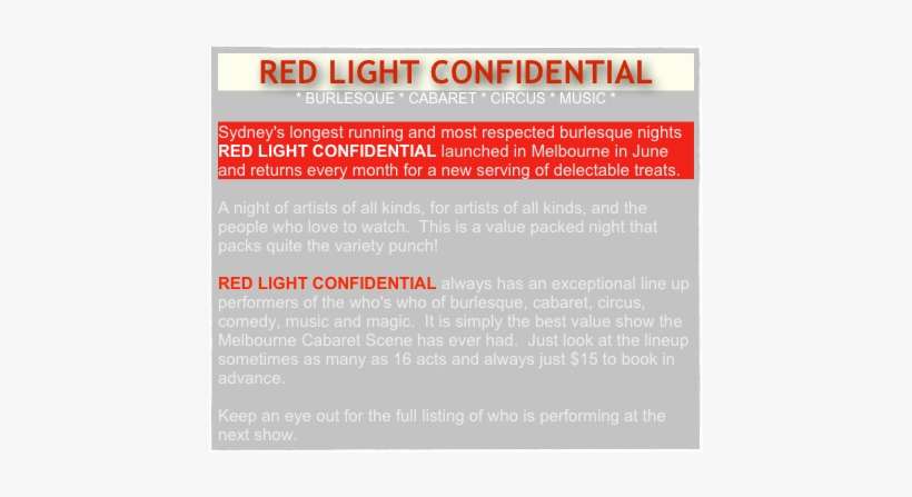 Red Light Confidential * Burlesque * Cabaret * Circus - Melbourne, transparent png download