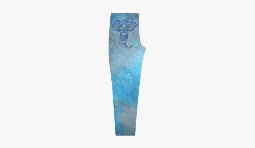 A Blue Watercolor Elephant Portrait In Denim Look Capri - Wood, transparent png download