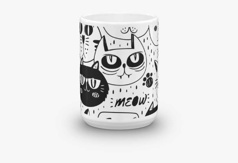 Black And White Cats Multi Pattern Coffee Mug - Cat Faces Pillow Case, transparent png download