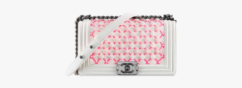 Chanel White Pink Lambskin And Flower Embroideries - Chanel Pink And White Boy Bag, transparent png download