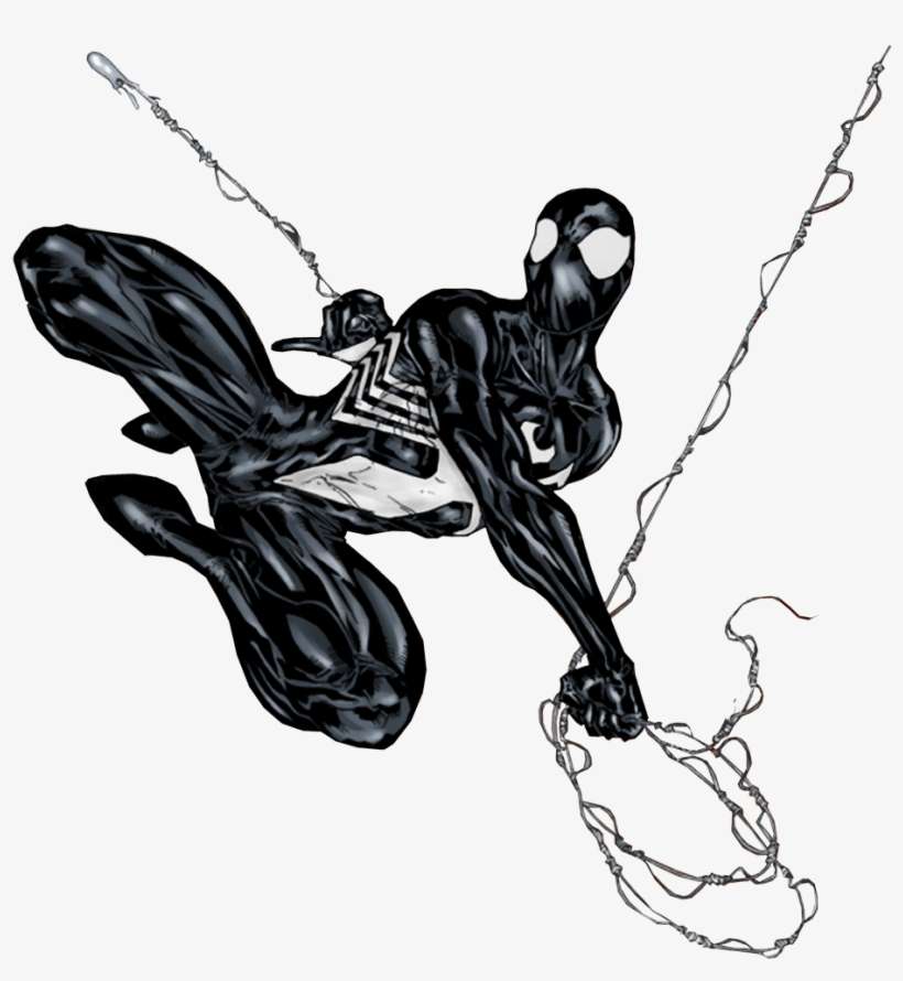 Black Suit Spider Man - Black Suit Spiderman Swinging, transparent png download