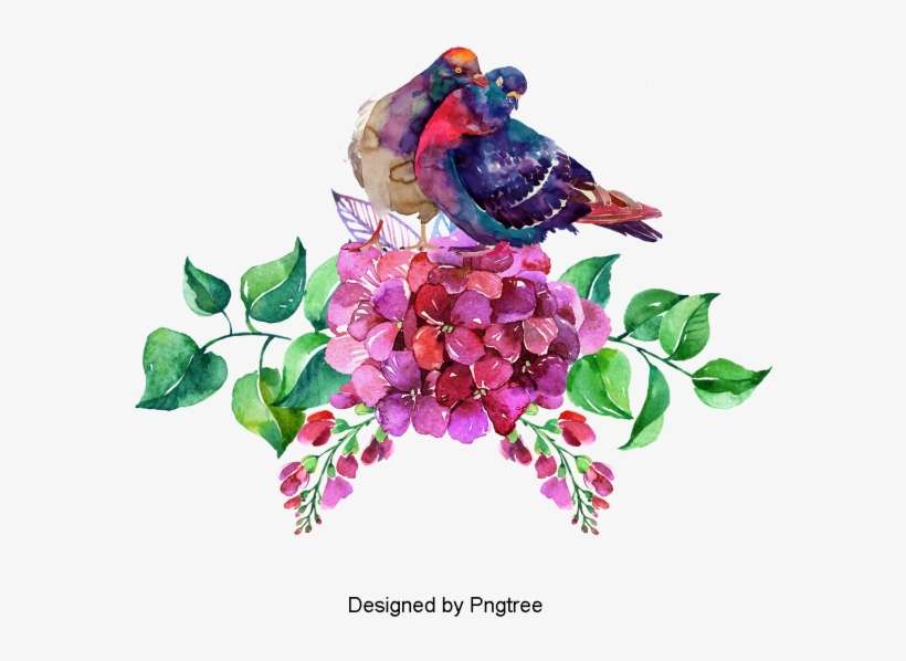 Hand Painted Flowers And Birds Design, Hand Painted, - Pigeons Wall Tapestry - Small: 51" X 60", transparent png download