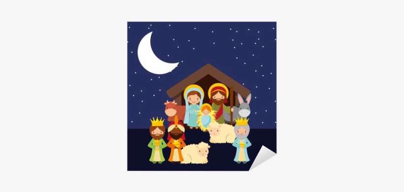 Holy Family With Animals Over Night Background - Vector Graphics, transparent png download