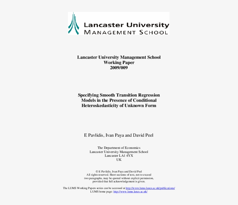 Specifying Smooth Transition Regression Models In The - Lancaster University, transparent png download