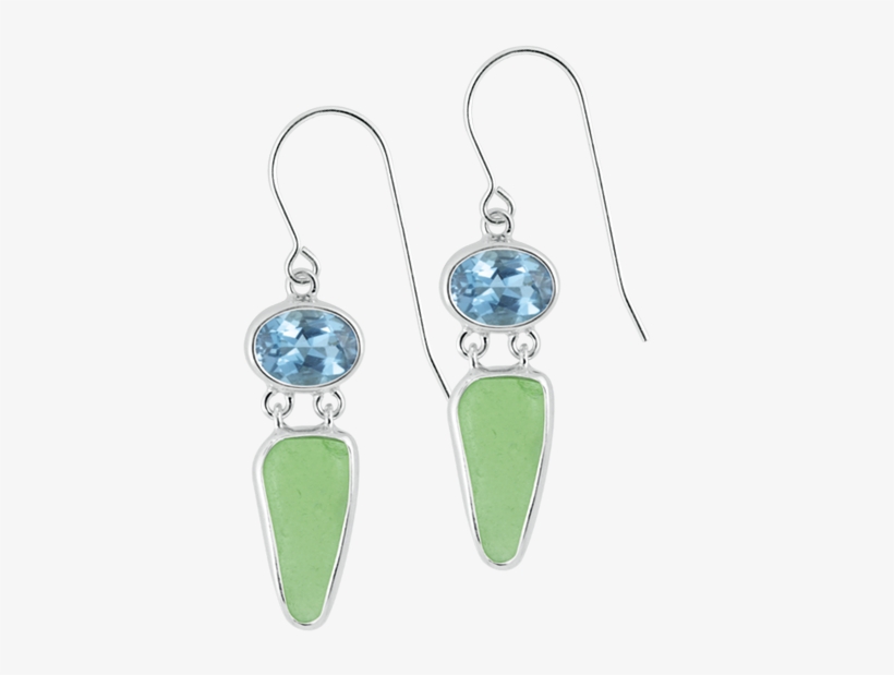 Blue Topaz & Green Sea Glass Sterling Silver Earrings - Earrings, transparent png download