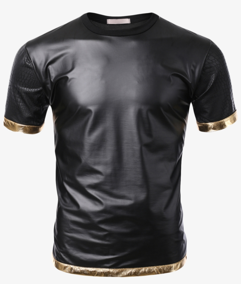 Smithjay Mens Hip Hop Black Pearl Snake Leather Sleeve - Leather T Shirt Mens, transparent png download