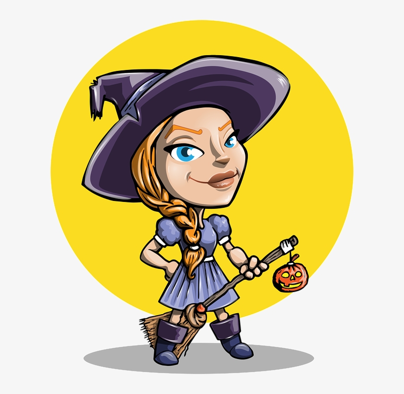 Halloween, Girl, Witch, Long Hair, Smiling, Smile - Halloween Girl Vector, transparent png download
