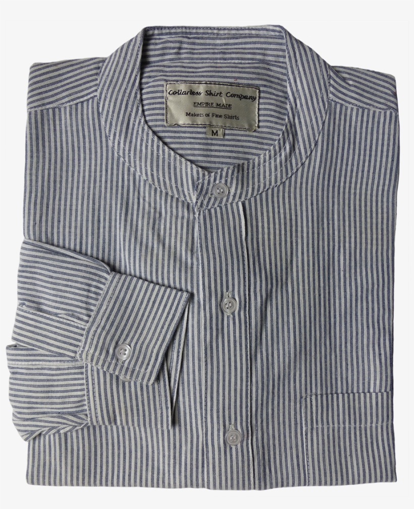 Collarless Shirt Grandad Shirt Pinstripe Dark Blue - Untitled, transparent png download