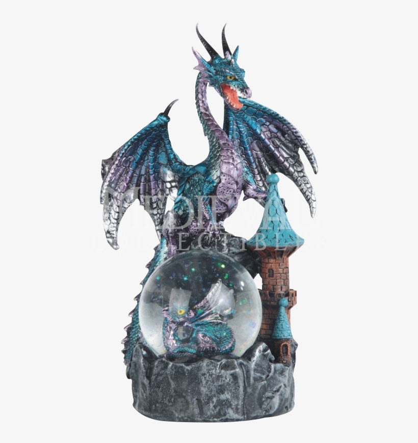 Blue Dragon On Castle Snow Globe - Dragon, transparent png download