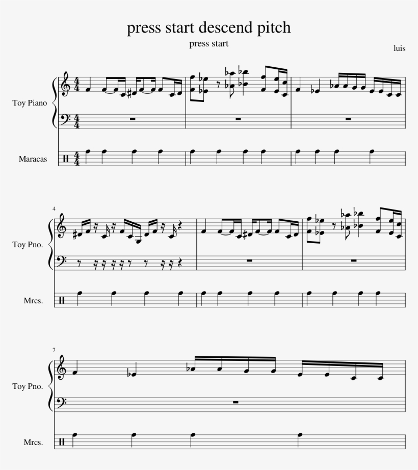 Press Start Descend Pitch Piano Tutorial - Sheet Music, transparent png download