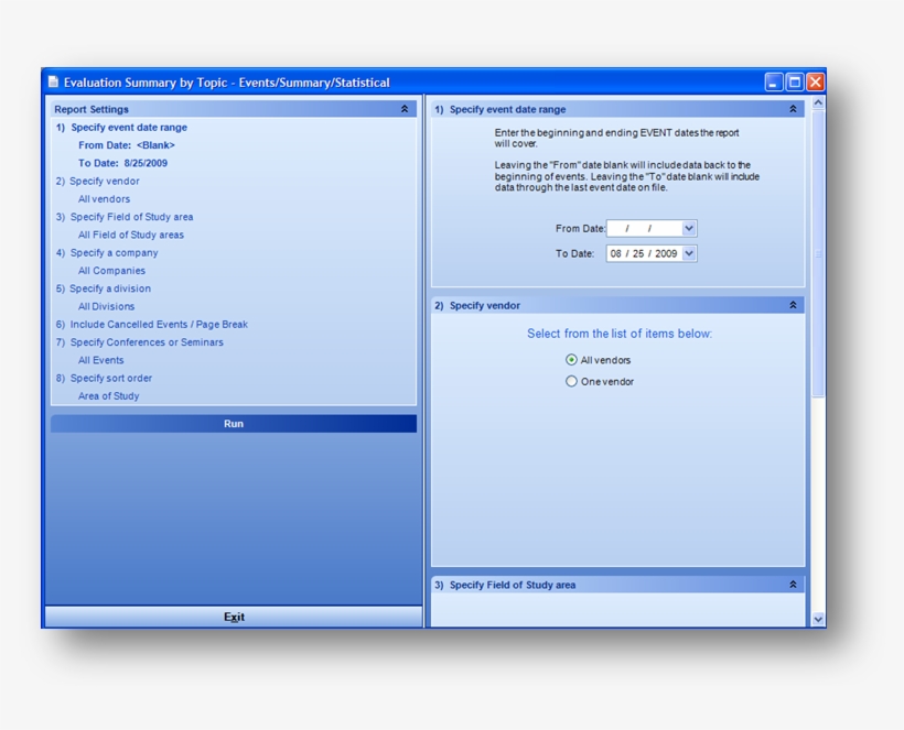 Includes Options For Event Date Range, Vendor, Field, transparent png download