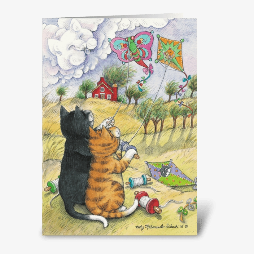 Kite Flying Cats Birthday - Kite Flying Cats Invitation (bud & Tony) Card, transparent png download