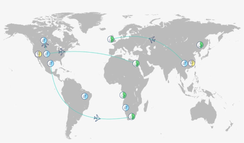 A World Map With Icons Of Coffee Beans Representing - Map Of The World Black, transparent png download