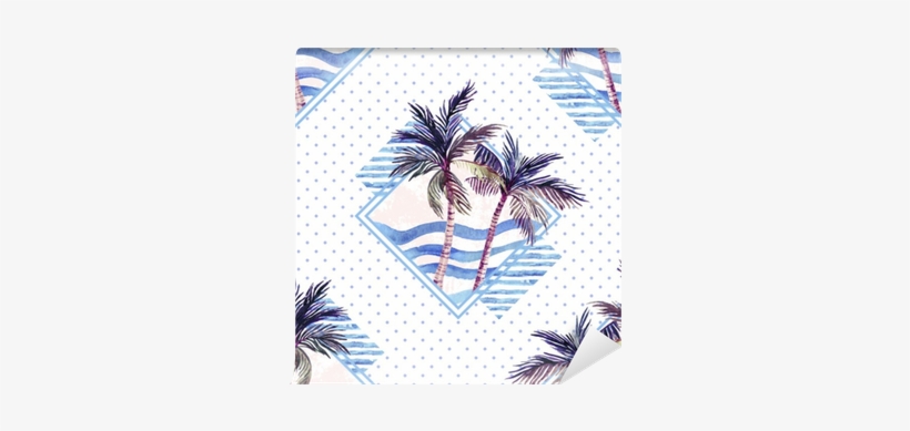 Watercolor Palm Tree Print In Geometric Shape On Polka - Zazzle Watercolor Purple Geometric Palm Tree Pattern, transparent png download