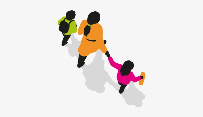 Graphic Of Parent Walking With Two Children - Walking To School Png, transparent png download