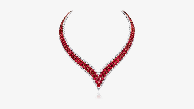 Cellini Jewelers Ruby And Diamond V Necklace Oval Burmese - Necklace, transparent png download