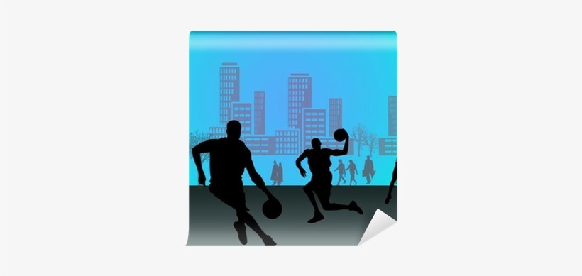Silhouette Of Basketball Players With Street Background - Basketball, transparent png download
