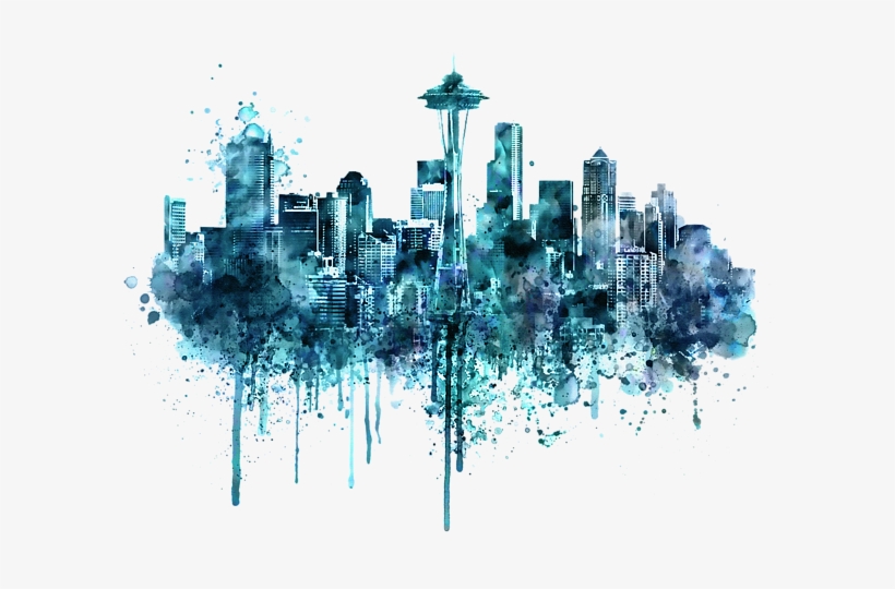 Click And Drag To Re-position The Image, If Desired - Watercolor Seattle Skyline, transparent png download