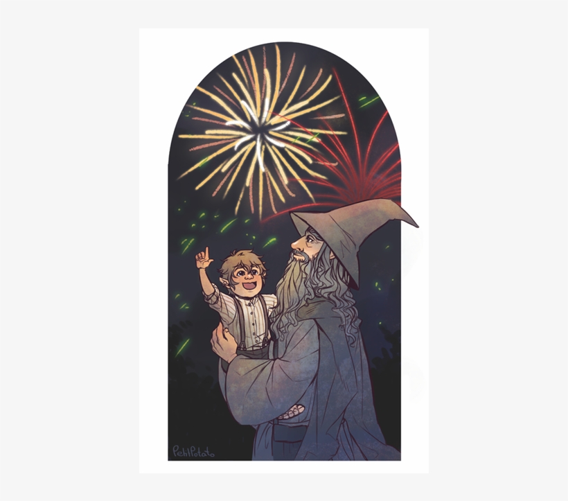 Gandalf With Baby Bilbo - Illustration, transparent png download