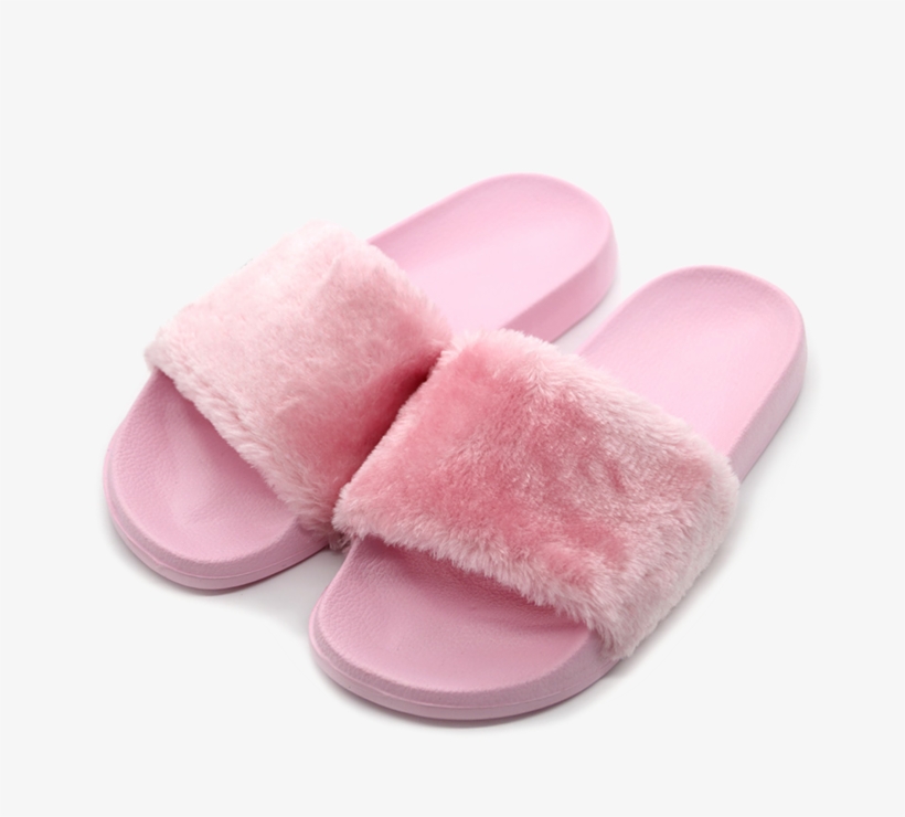 girls faux fur slides