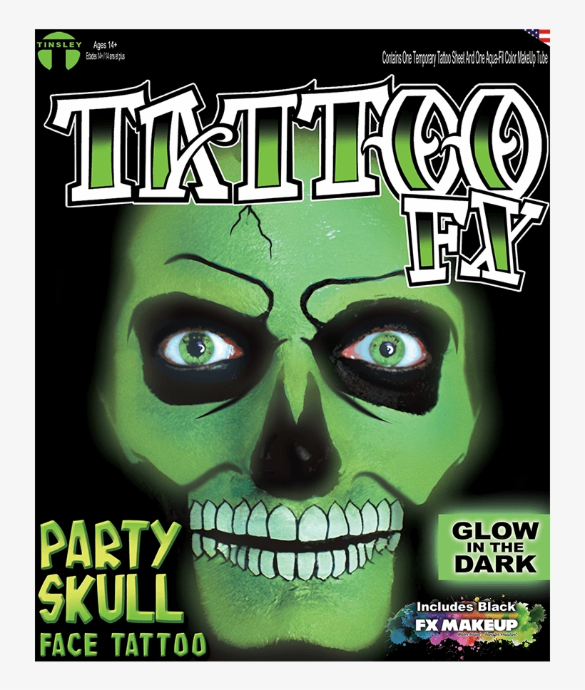 Glow In The Dark Skull Tattoo Fx - Cosmetics, transparent png download