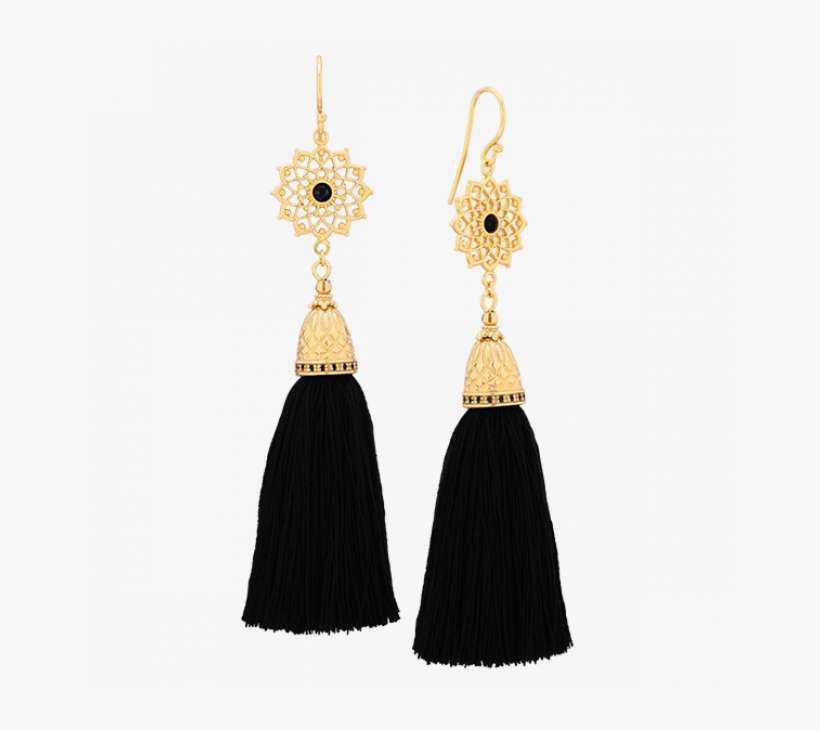 Earrings With Latina Rosette And Black Tassel - Earrings, transparent png download