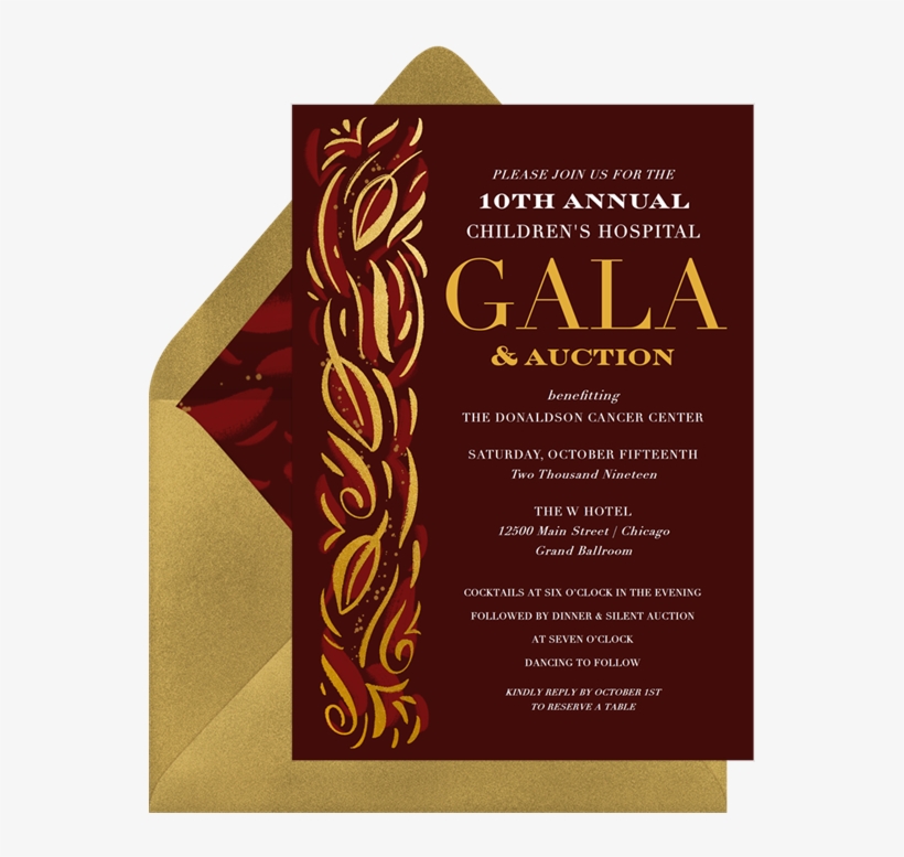 Golden Brushstrokes Invitation In Red - Flyer, transparent png download