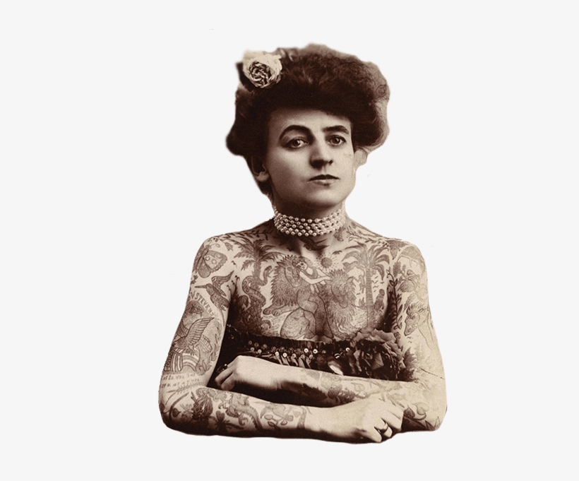 Circus Sideshow Tattoo Lady - Tattoo Old Woman Chest, transparent png download