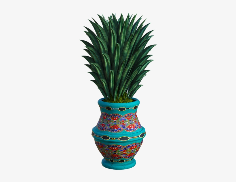 Tropical Plant Vase Colorful Nature Green Leaves - Flowerpot, transparent png download