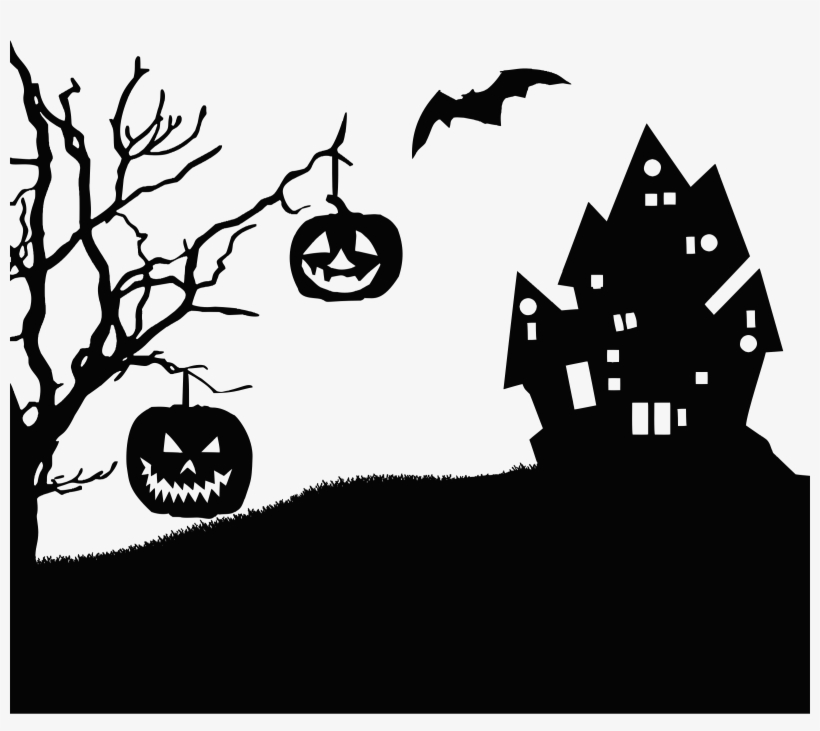Halloween Landscape Silhouette Clip Black And White - Halloween Landscape Black And White, transparent png download