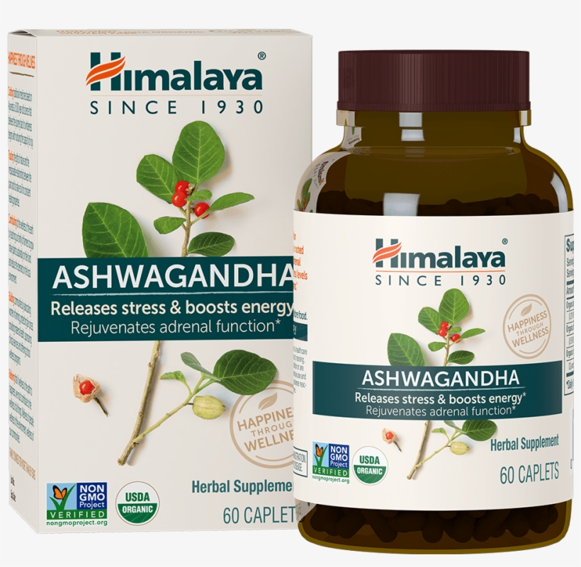 Organic Ashwagandha Bottle - Himalaya Ashwagandha 60 Caplets, transparent png download