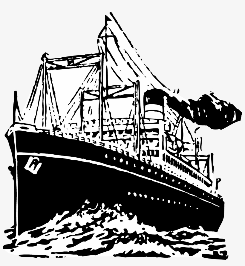 Cruise Ship Black And White Png - Vintage Ship Clip Art, transparent png download