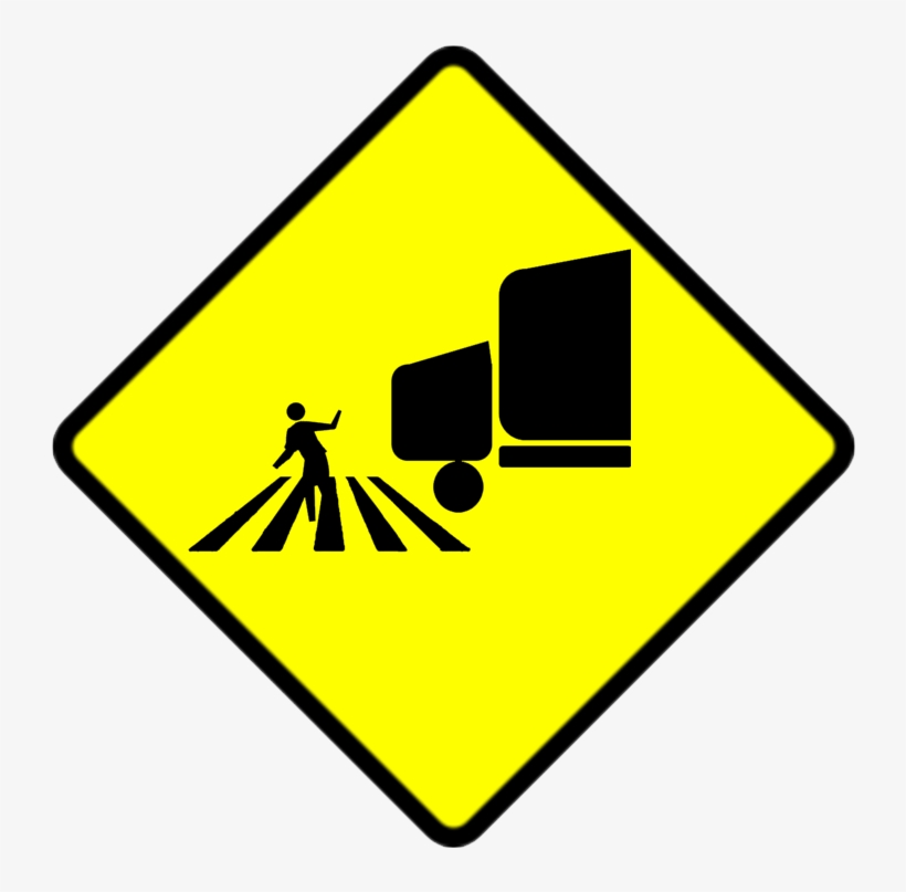Yellow Caution Traffic Sign Of Woman Pedestrian In - Traffic Sign, transparent png download