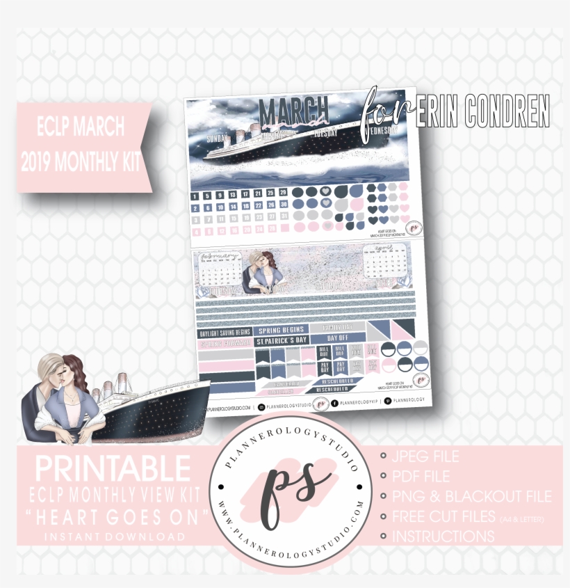 Heart Goes On March 2019 Monthly View Kit Digital Printable - 1 February 2019 Day Love, transparent png download