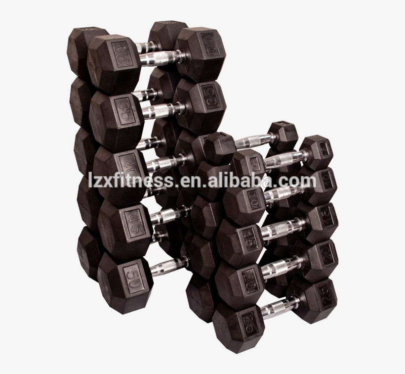 Crossfit Gym Basic Equipment Rubber Coated Hex Dumbbell - Rubber Hex Dumbbell Set, transparent png download