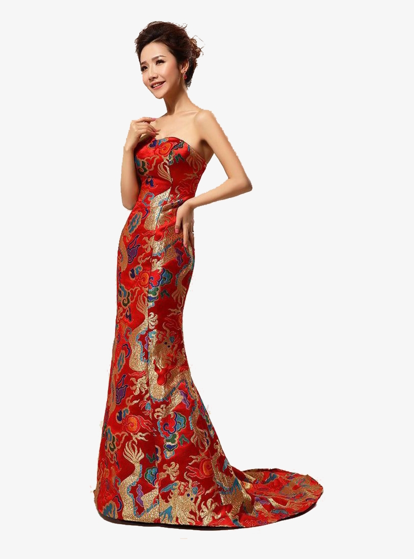 Chinese Red Dragon Tank Silk Dresses, transparent png download