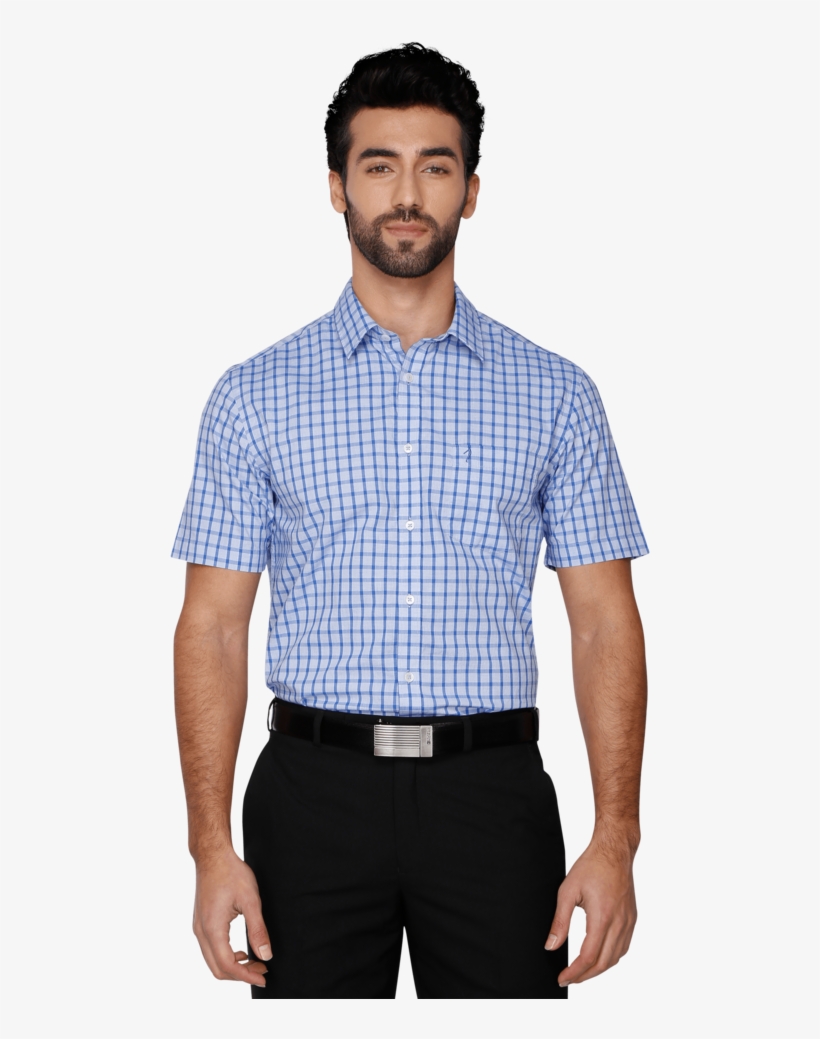Mens Short Sleeves Slim Fit Checks Formal Shirt - Plaid, transparent png download