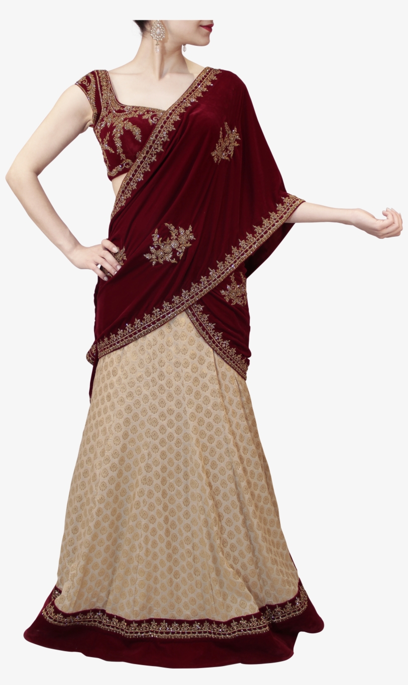 Designer Lehengas - Cream Maroon Lehenga, transparent png download