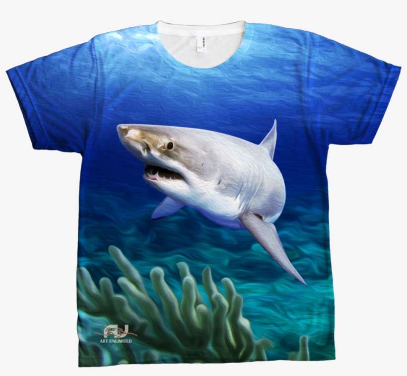 All Over White Water Shark Design - Shirt, transparent png download