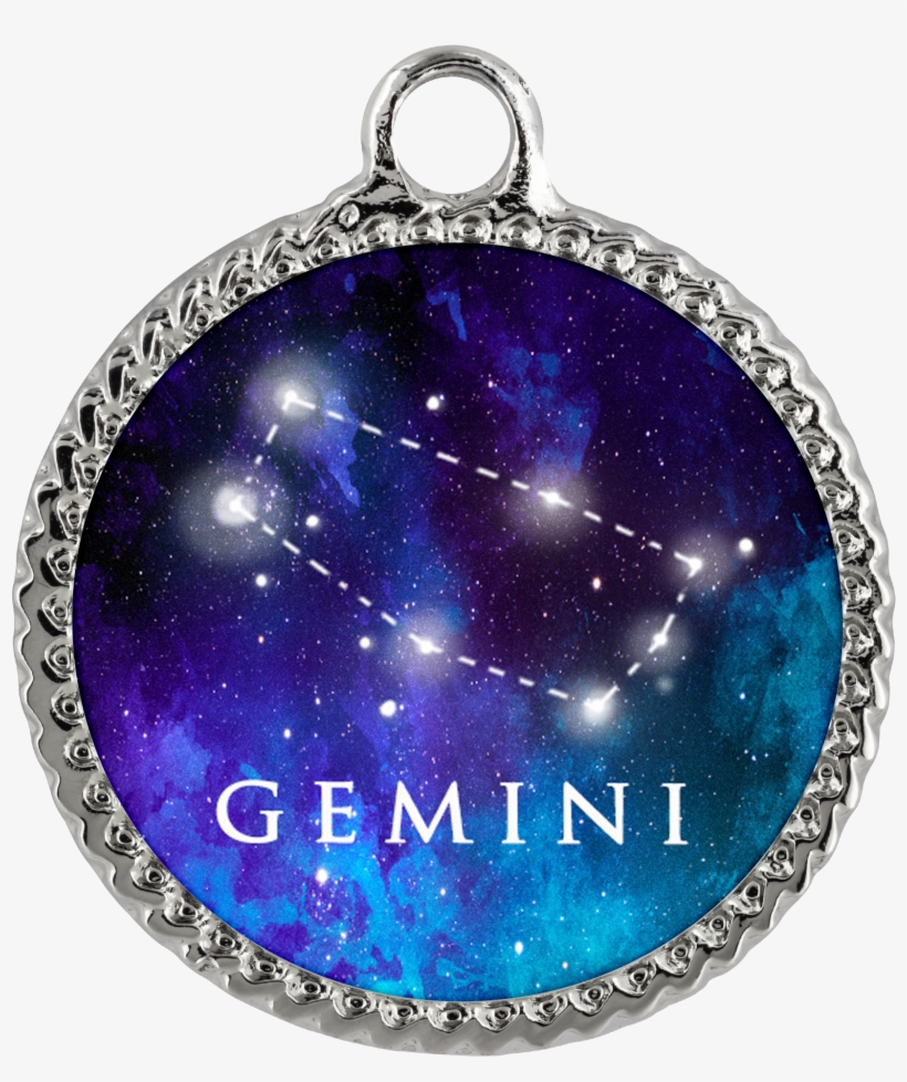 Gemini Zodiac Sign Starry Night Blue Silver Plated - Necklace, transparent png download