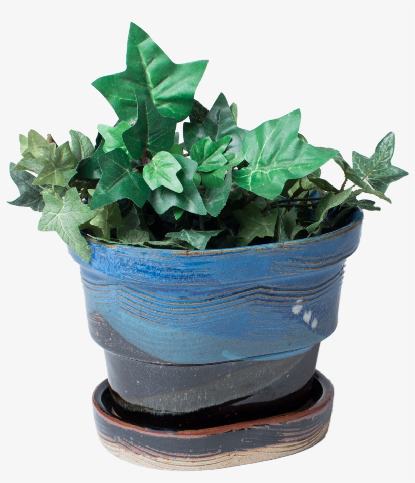Handmade Pottery Planter And Drip Tray With Greenery - Flowerpot, transparent png download