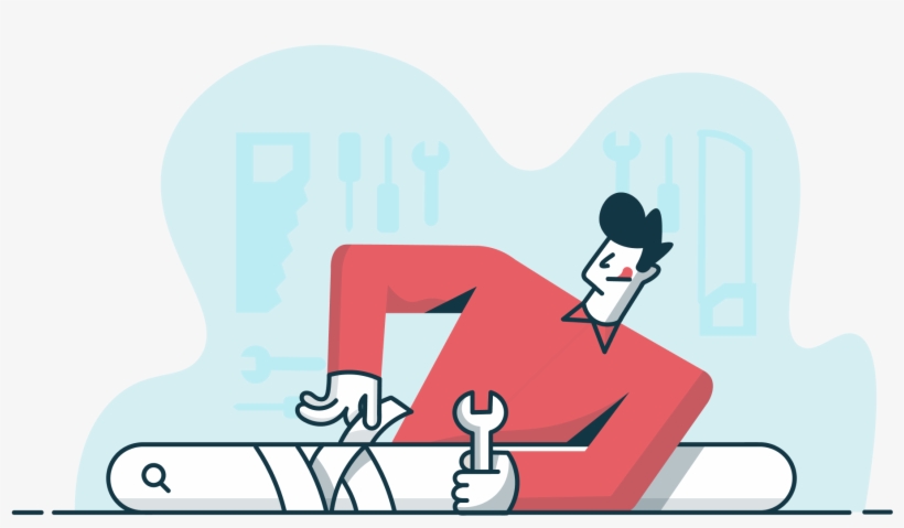 Illustration Of A Man Fixing A Search Bar With Tools, transparent png download