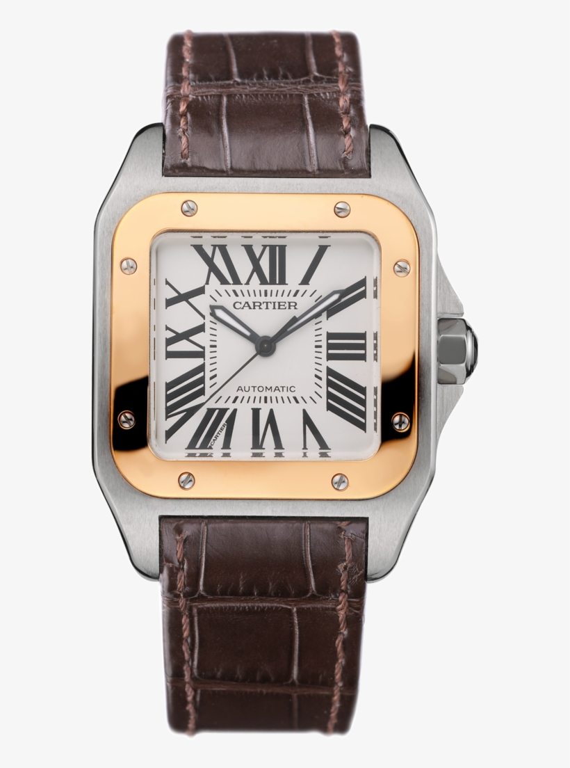 Santos 100 Watch Medium Model, 18k Pink Gold, Steel, - Cartier Santos 100 Ladies, transparent png download