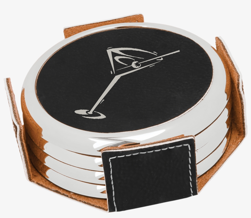 Black Round Coaster Set With Custom Laser Engraving - Drink Coaster, transparent png download