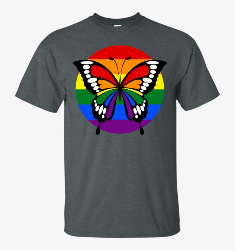 Button Rainbow Flag Stripes Butterfly Silhouette T - Purple Gucci Shirt, transparent png download